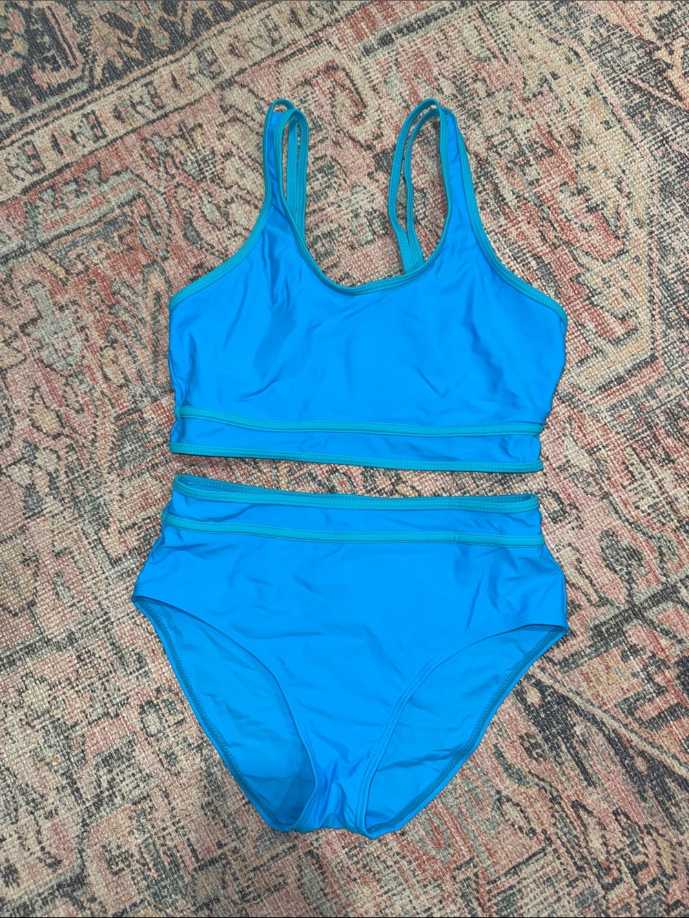 Women’s Blue High-Waist Two-Piece Swim Set
